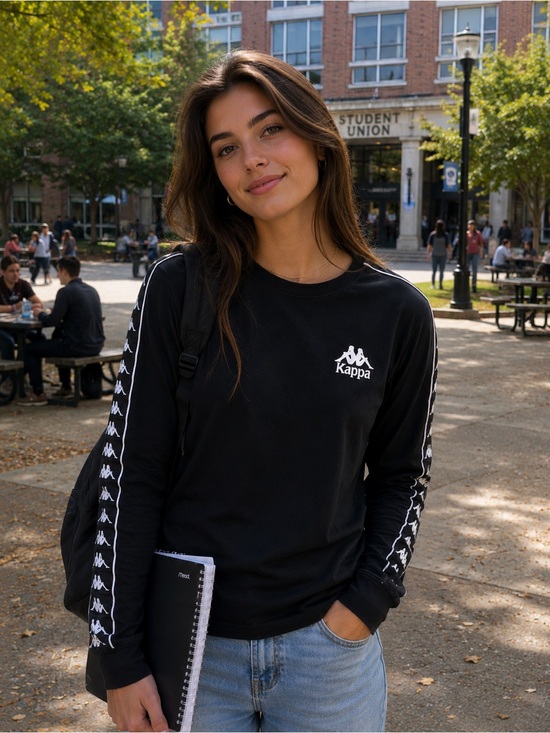 Kappa Tops - Kappa Black Long Sleeve Tee with White Logo Tape, Sz S, guc